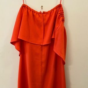 Charles Henry | Tomato Red off the shoulder dress